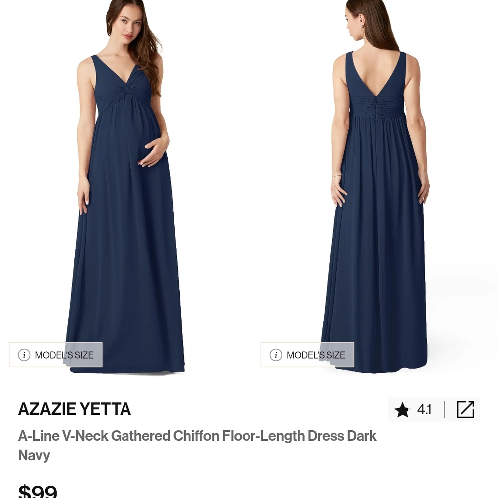 Azazie Yetta Navy Chiffon A-Line Dress